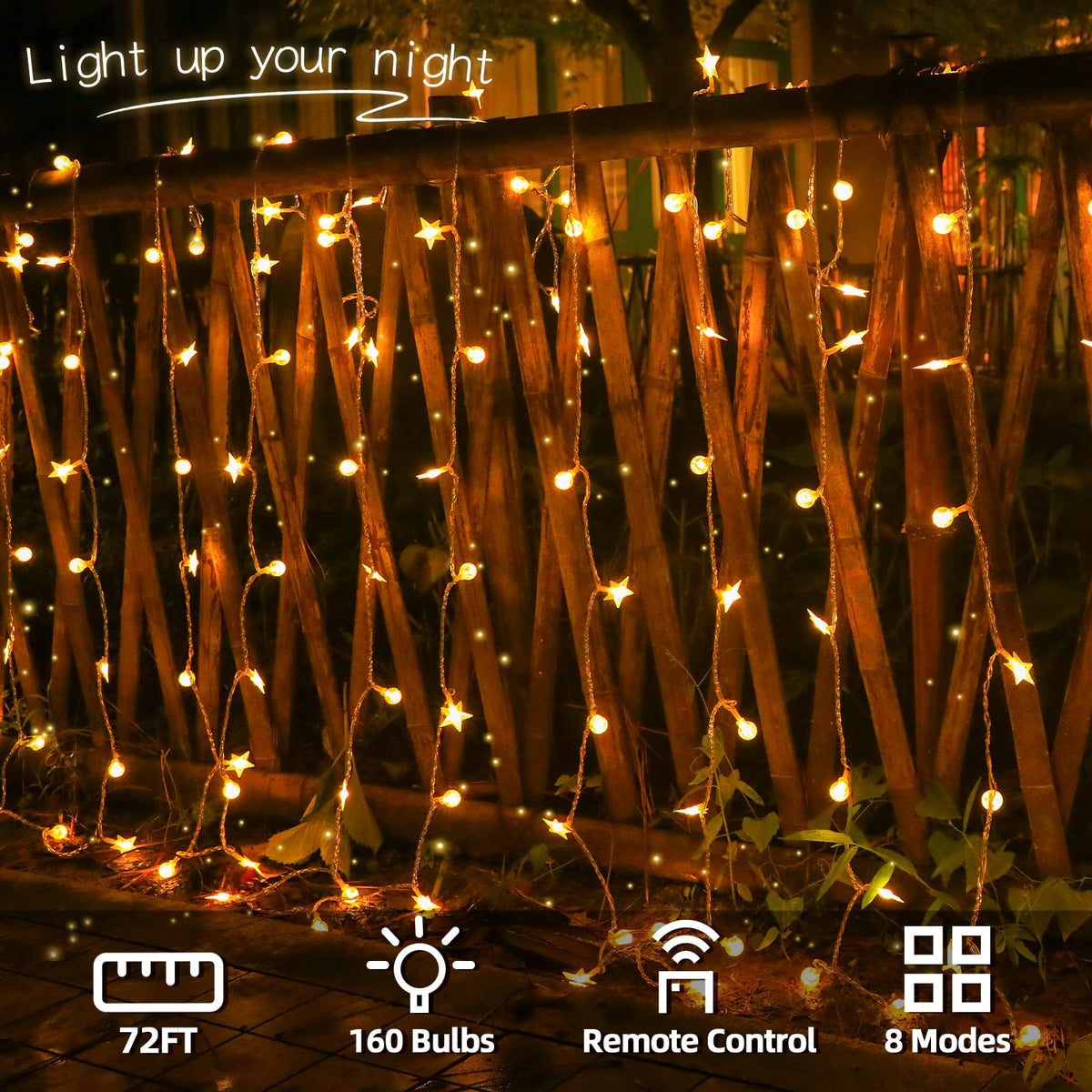 Crystal Globe & Star String Lights Plug in - 72 FT 160 LED Star Fairy String Lights with Remote Control Timer Waterproof Indoor Outdoor Hanging Globe Lights for Bedroom Wedding Party Patio Warm White