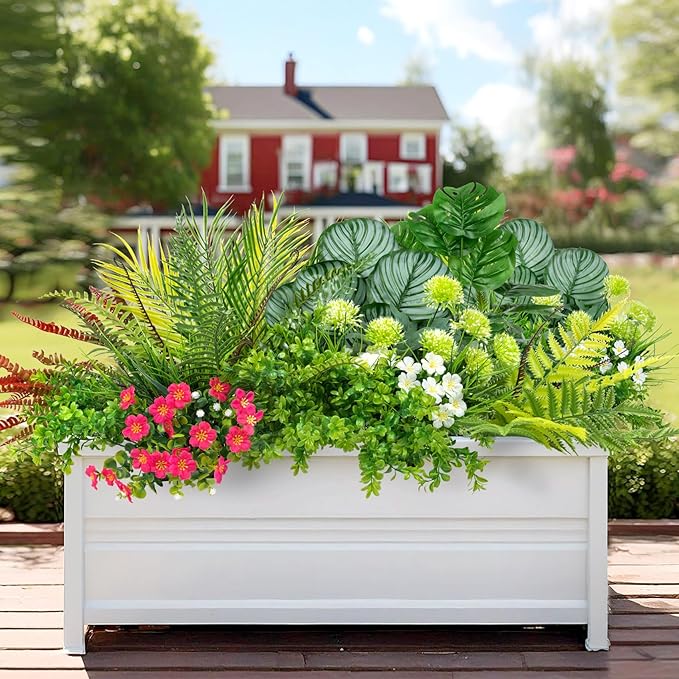 20 Pcs Artificial Plants Outdoor Fake UV Resistant Artificial Flowers Greenery Stems Boston Fern Faux Shrubs Plastic Plants for Garden Porch Planter Window Box Home Decor