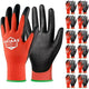 OKIAAS Men's Ultra-Thin and Lightweight Working Gloves with Grip, 12 Pairs Bulk Pack, Construction Gloves with Polyurethane Coating, Safety Gloves for Light Duty Work, Red, Medium