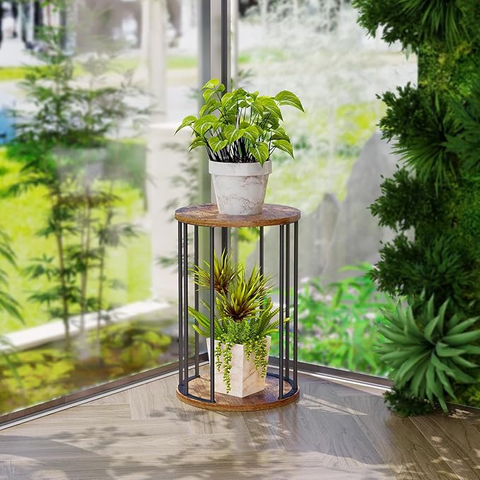 Leinade Plant Stand Indoor,small plant stool,Flower Pot Corner stand holder,Mid Century Heavy Duty Metal Tall Home Decor,Modern Round End Table,Small Rustic Display Stand for Living Room,Bedroom (Brown,3 Packs)