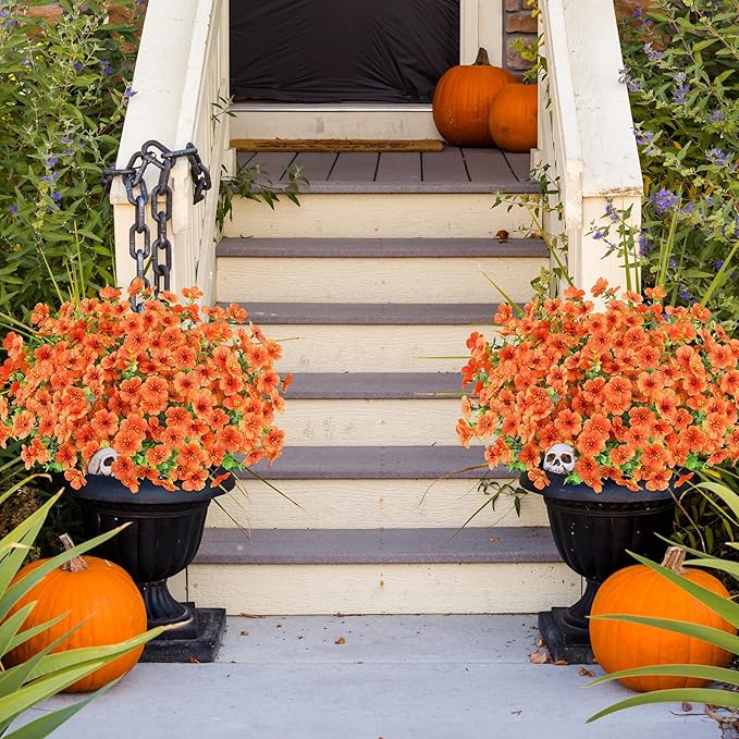 AGIRL 16 Bundles Artificial Fall Flowers Outdoor Indoor Decoration,No Fade Autumn Fake Plastic Plants with Eucalyptus Leaves,Faux Mums for Thanksgiving Garden Front Door Porch Patio Fall Decor