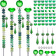 121 Pcs DIY Fairy Wand Beaded Garden Stakes Kit, Fairy Wands Garden Kit Deep Green Large Hole Bead with Pendants Crystal Stopper Top Threaded Rod Beaded Garden Stakes Supplies for Outdoor Decorative