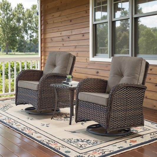 Belord Patio Wicker Chairs Swivel Rocker - Outdoor Swivel Rocking Chairs Set of 2 with Rattan Side Table, Patio Swivel Glider Chair 3 Piece Patio Furniture Sets for Patio Porch Pool Brown/Grey
