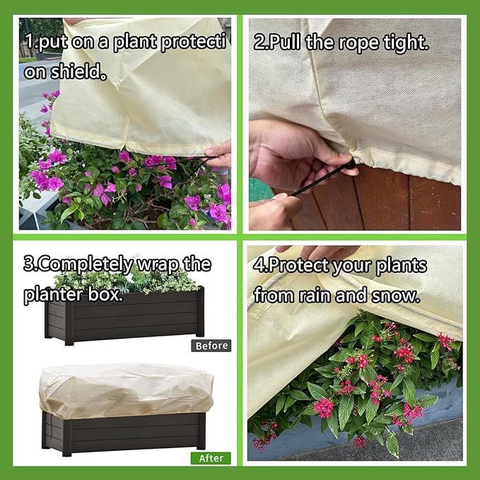 DINGBAI Plant Cover Freeze Protection, Winter Plant Covers, Plant Frost Cover, Tree Plant Freeze Protection Covers, Planter Plant Winter Frost Blanket with Zip Drawstring,2 Pack (68.9x17.7x15.7INCH)