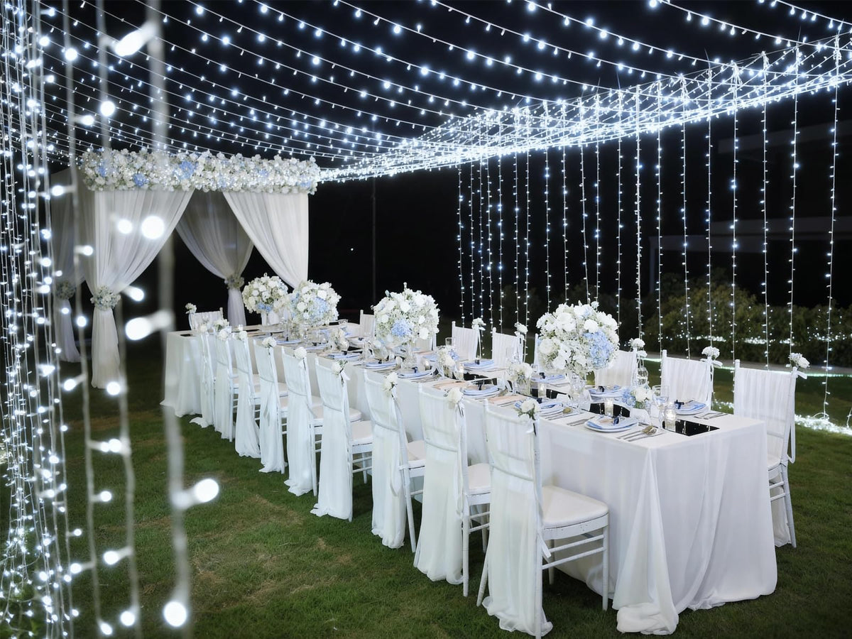 Solhice LED Curtain Lights Outdoor 20ft x10ft Cool White, 600 LED String Lights Backdrop Indoor Plug in, Twinkle Lights for Outside Backyard Wedding Bedroom Décor (Not Connectable)