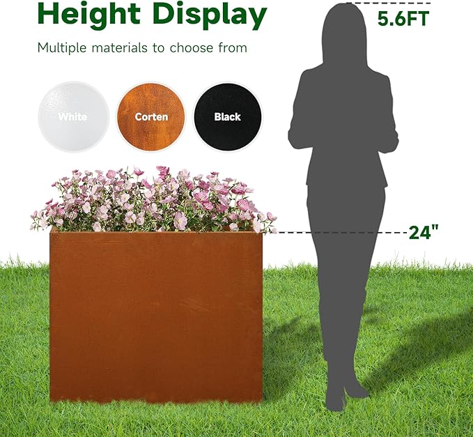 GZLVSOW Corten Steel Rectangular Planter for Outdoor Plants 24" x 10" x 24" Rusted Metal Outdoor Planter Box Spliced Flower Box with Partitions for Outside,Indoor,Garden (Corten, 24 * 10 * 24)