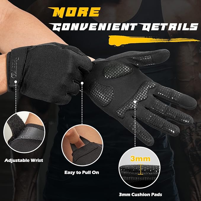 FREETOO Full-Finger Workout Gloves for Men, Padded Gym Gloves with Excellent Grip and Palm Protection
