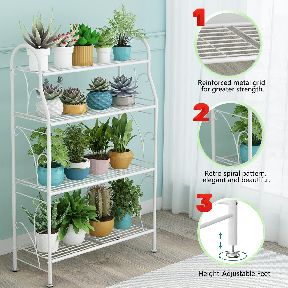 SORCEDAS 4 Tier Metal Plant Stand Indoor Outdoor Corner Flower Shelf