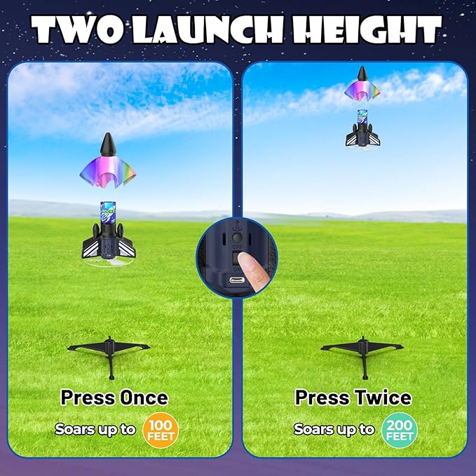 Rocket Launcher for Kids, 200 ft Self Launching Motorized Rocket Toy with LED and Safety Parachute Land, Outdoor Toys Cool Birthday for Boys Ages 8-12 (Blue)