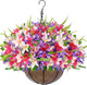 Faux Hanging Plants Flowers Basket Hyacinth & Boston Ferns for Outdoor Outside Spring Summer Decoration, UV Resistant Colorful Fake Silk Flower Hanging Planter for Porch Home Patio Balcony Yard Decor