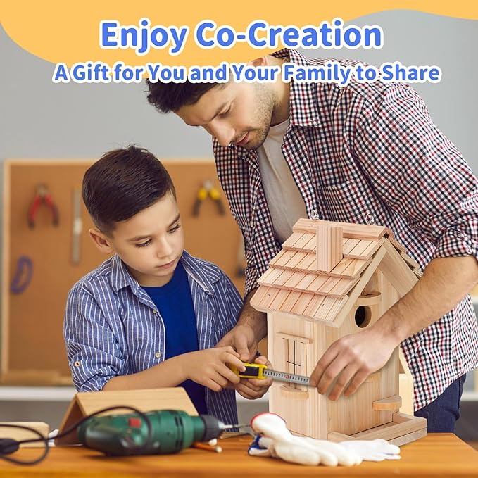 DIY Bird House Kit – Build Your Own Bird House, Natural Cedar Wood Craft Kit for Adults & Kids Ages 8-12, Pre-Drilled Easy Assembly, Eco-Friendly Birdhouse Kit (11.6x6.5x5.5in)