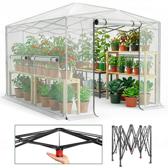 Outvita 8x12ft Greenhouse, Instant Walk-in Pop Up Tent Greenhouse for Indoor Outdoor Gardening Easy Setup Shelter with Roll-up Zipper Entry Doors and Windows
