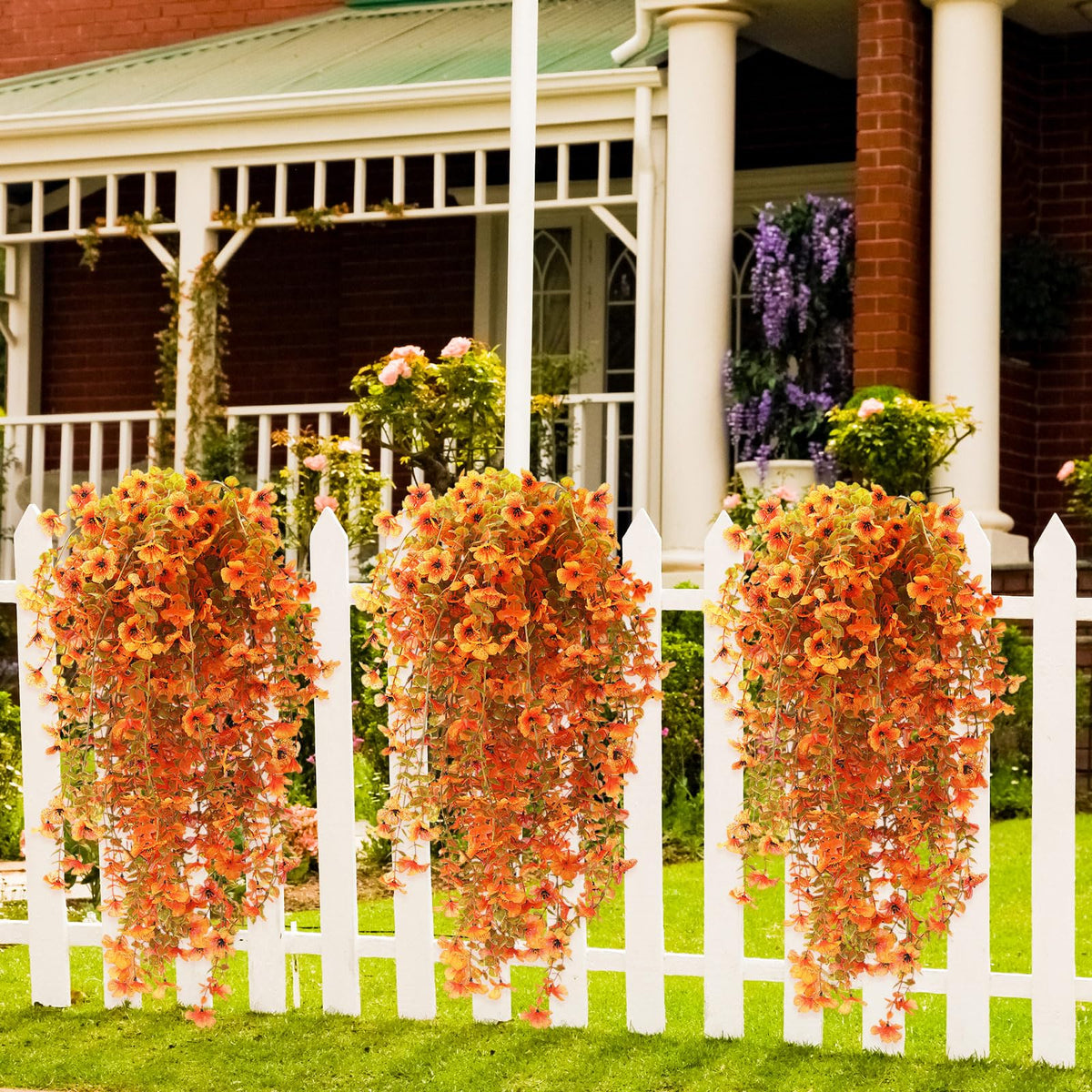 FineCheer 6 Pcs Fall Artificial Hanging Flowers Outdoor, Warm Color