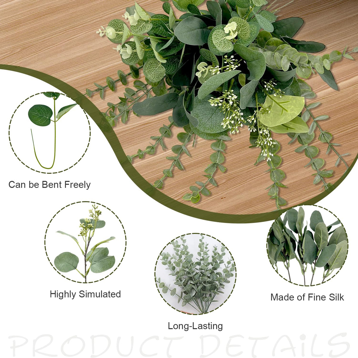 Holyenten 30 Pcs Eucalyptus Stems Bulk, 4 Kinds Mixed Artificial Silver Dollar Eucalyptus Greenery Branches for Wedding Centerpieces, Floral Arrangements, Vase Bouquet Home Decor