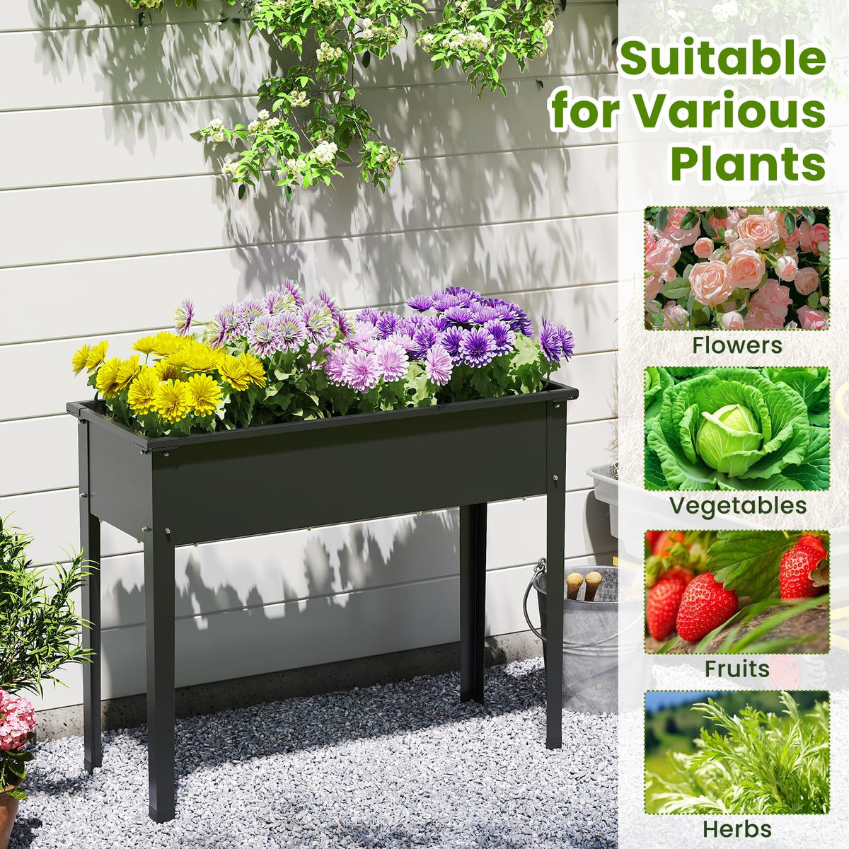 HAPPYGRILL 32” Raised Garden Bed with Legs & Drainage Hole