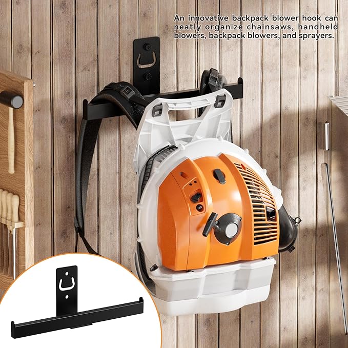 Backpack Leaf Blower Hanger, Backpack Sprayer Wall Mount,Heary Duty Chainsaw Blower Storage Organizer Holder for Garage Storage, Weed Eater Hanger, Lawn Care Accessories, 2 Packs