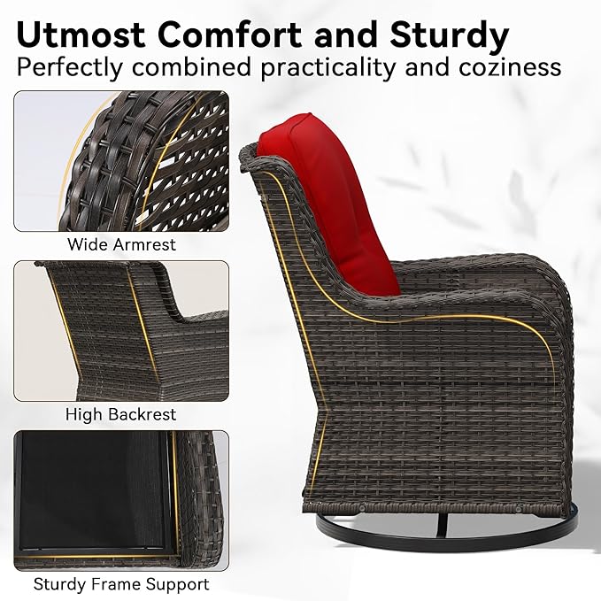 9 Piece Outdoor Wicker Patio Furniture Set, Patio Chairs Set with Thickened Olefin Cushions, High Back and Deep Seating, Hand-Woven PE Rattan, Ottoman for Porch, Deck