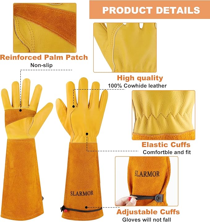 SLARMOR Long Gardening-Gloves Women/Men-Thorn proof Rose Pruning Heavy Duty Gauntlet-M