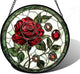DASTOLL Stained Glass Window Hanging, Red Rose Gemstone Green Sun Catchers Diamond Glass Panel Hangings Suncatcher Decor for Birthday for Women, Men, Wife, Aunt, and Mom 9.8 in