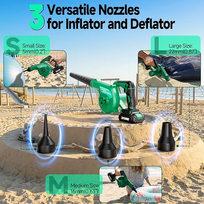 K I M O. Cordless Leaf Blower Vacuum Combo 4 in 1, 3 Nozzles &3 Modes for Inflation & Deflation, Extended Tube & Variable Speed, 20000RPM 150MPH, 2x2000mAh Battery Powered Leaf Blowers for Lawn Care