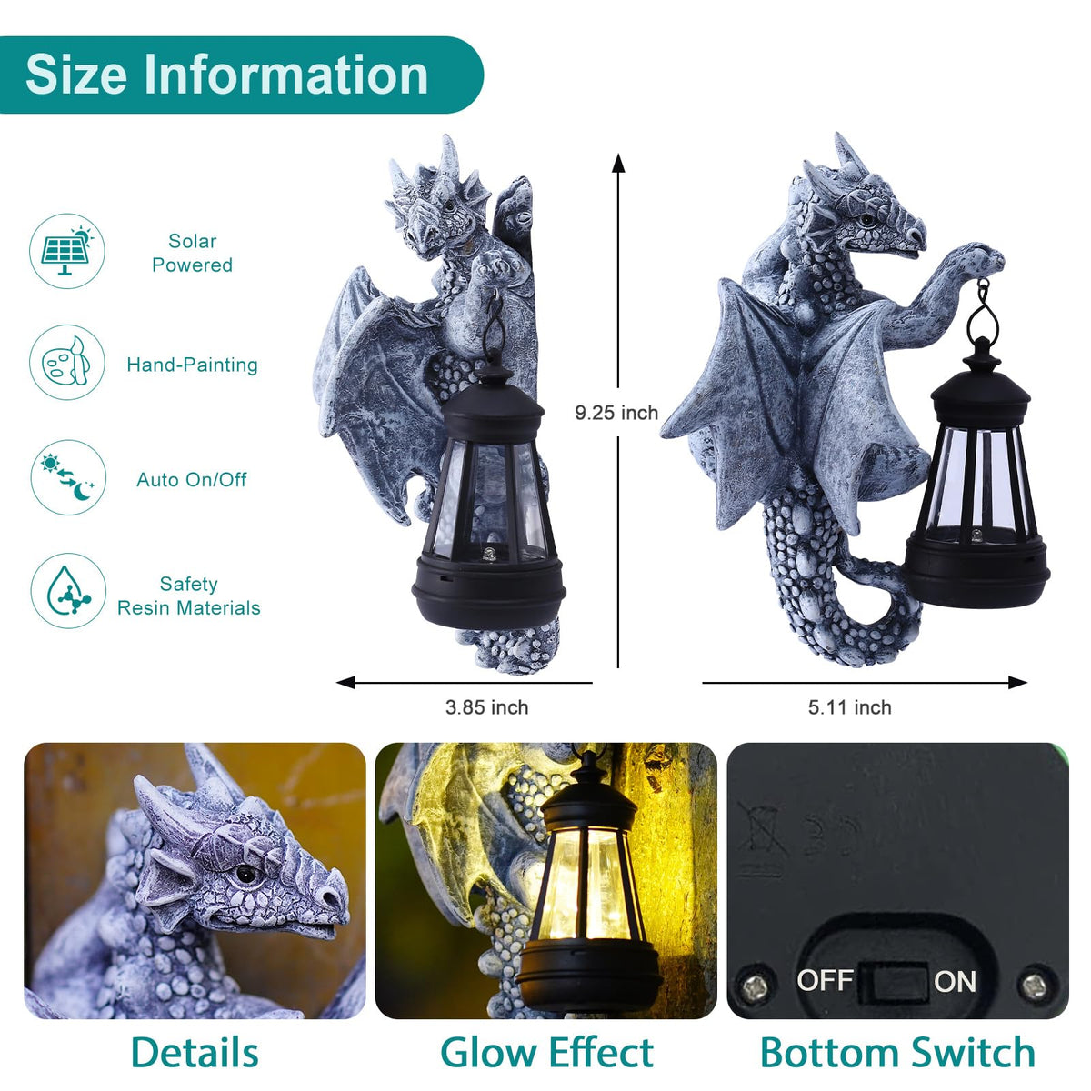 Goodeco Dragon Tree Hugger Solar Lantern Garden Statue
