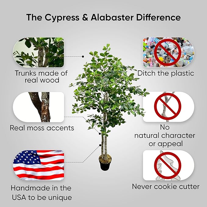 Cypress & Alabaster Handmade 5ft Italian Black Olive Leaf Artificial Tree with Ethically Sourced Real Wood Trunks, Hypoallergenic, 5-Foot, Green