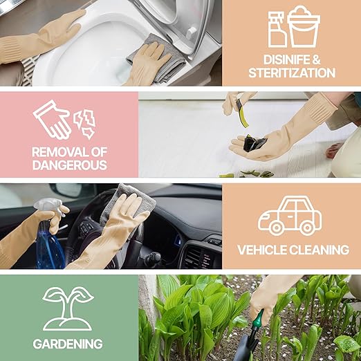 Mamison 2 Pairs Reusable Waterproof Household Dishwashing Cleaning Rubber Gloves, Non-Slip Kitchen Glove (Ivory, Small (Pack of 2))