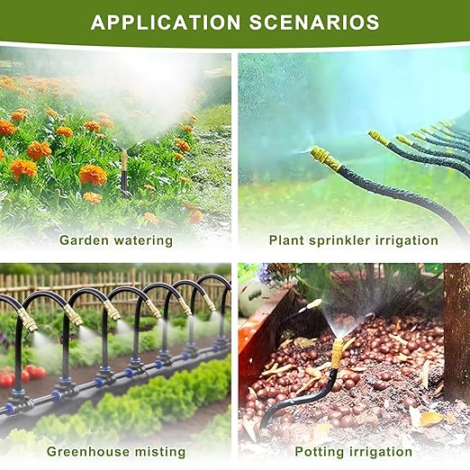Automatic Drip Irrigation Kit - 50FT with Tool-Free Quick Connectors, 15 Copper Atomizing Nozzles & 360° Bendable Spray for Garden, Greenhouse, Lawn, Plants