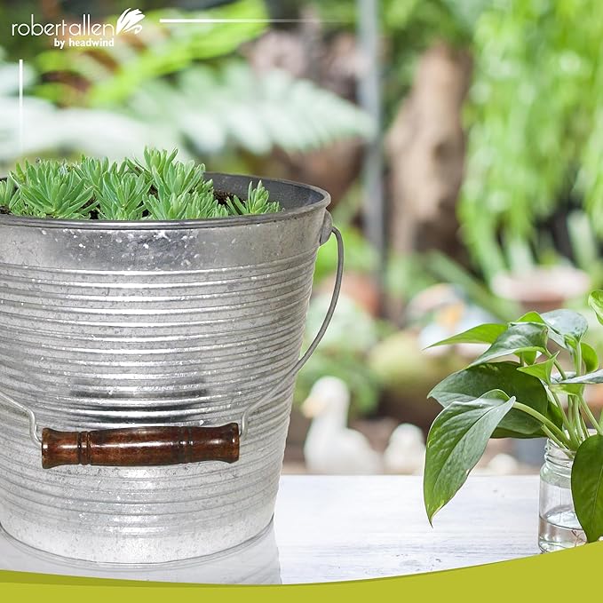 Headwind Vintage Collection Ribbed Planters – Galvanized Flower Pots 10 Inch Indoor Plant Pots Bucket for Peace Lily, Pothos, & Lavender, Petunias, Basil Plant for Outdoor by Robert Allen