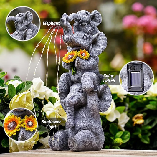 Solar Garden Decor Elephant Statue Outdoor, Luck Triple Elephant Decorations for Yard Porch Lawn Patio - Ideal Gifts for Women Mom Grandma Senior Elder or Birthdays 12"