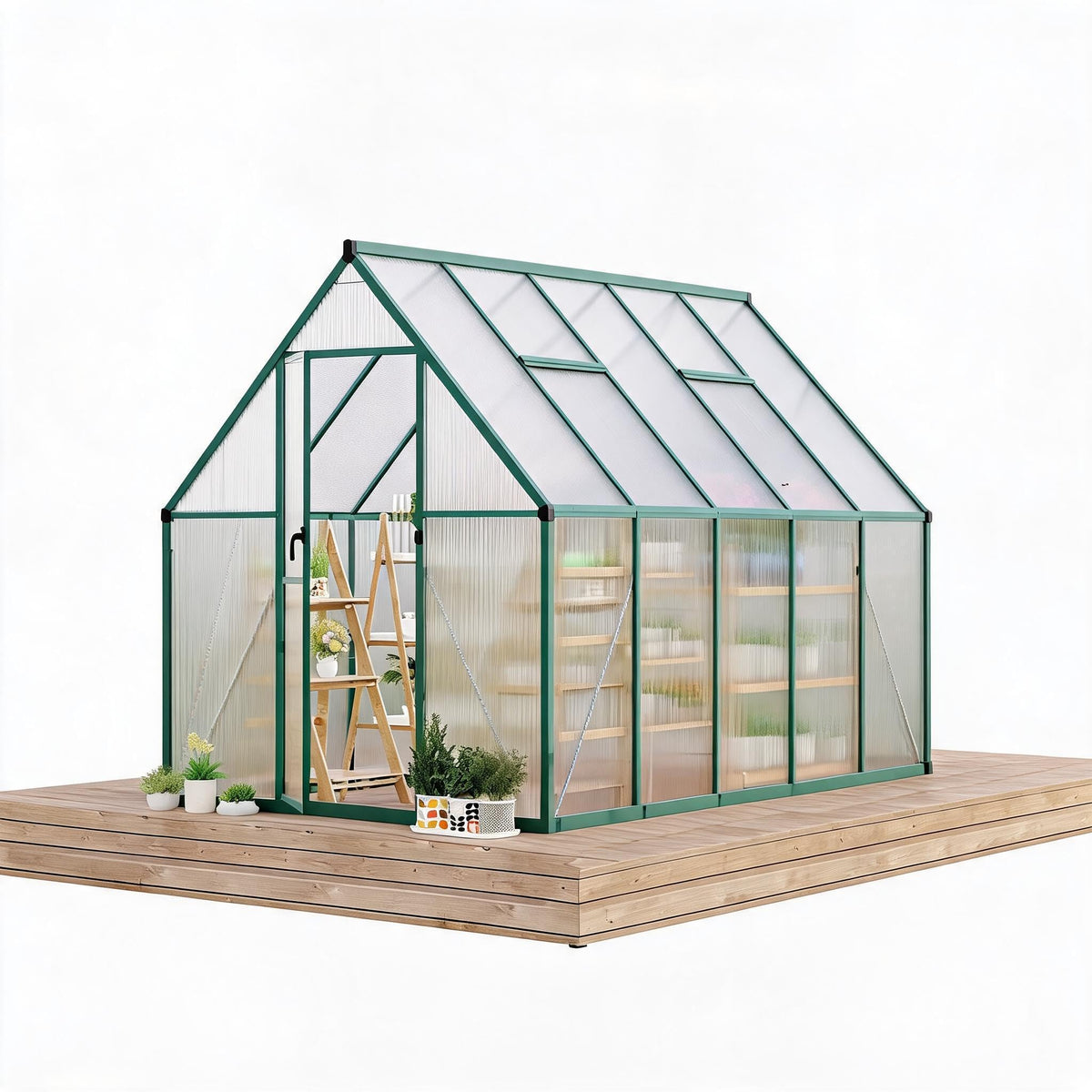 6x9 ft Outdoor Walk-in Greenhouse Aluminum Frame Polycarbonate Panel