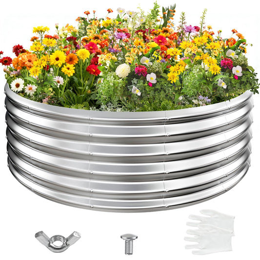 YSEJOMP 17" Tall 48" Diameter Round Raised Garden Bed Kits Outdoor Silver