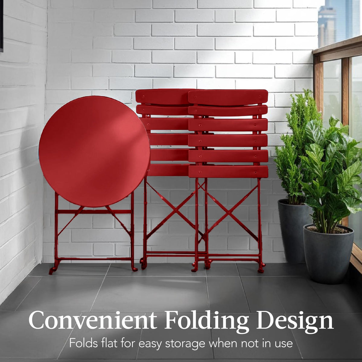 Best Choice Products 3-Piece Bistro Set, Space Saving Folding Design, Solid Steel, Outdoor Patio Furniture Set w/ 2 Chairs, Bistro Table - Red