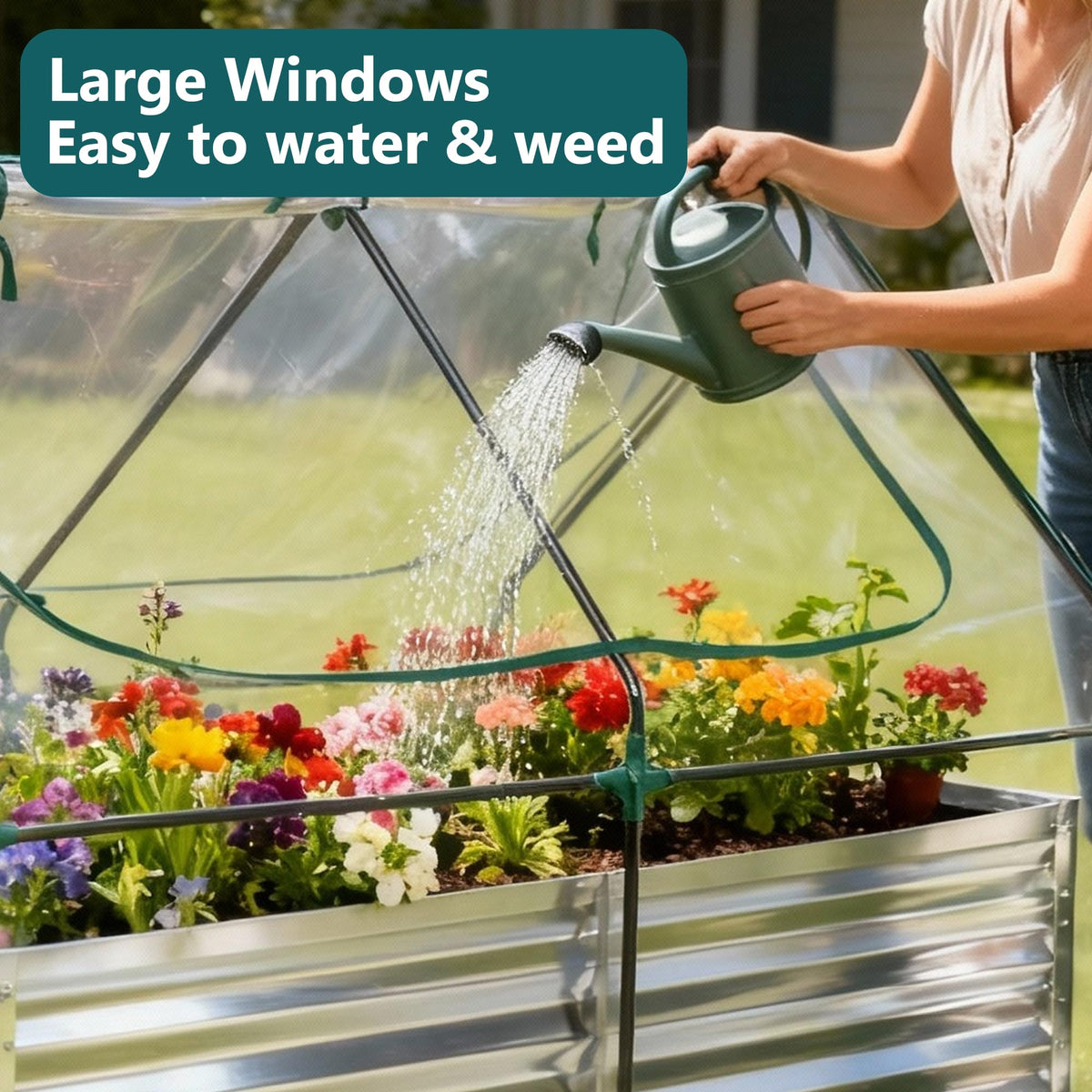 NEWBULIG Galvanized Raised Garden Bed with Cover, 6x3x2ft, Clear