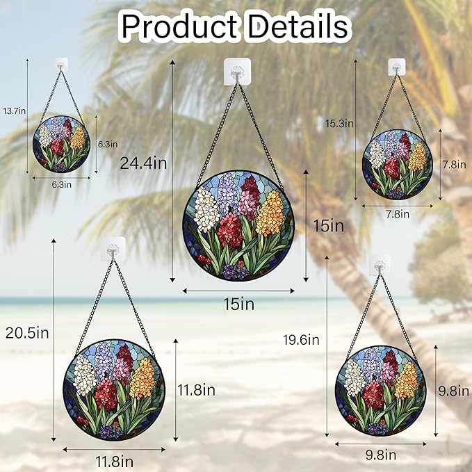 DASTOLL Stained Glass Window Hanging, Colorful Hyacinth Flowers Suncatcher for Doors Window Home Plant Sun Catchers Decoration Mother's Day Birthday Gifts for Women, Men, and Mom 7.8x7.8 in