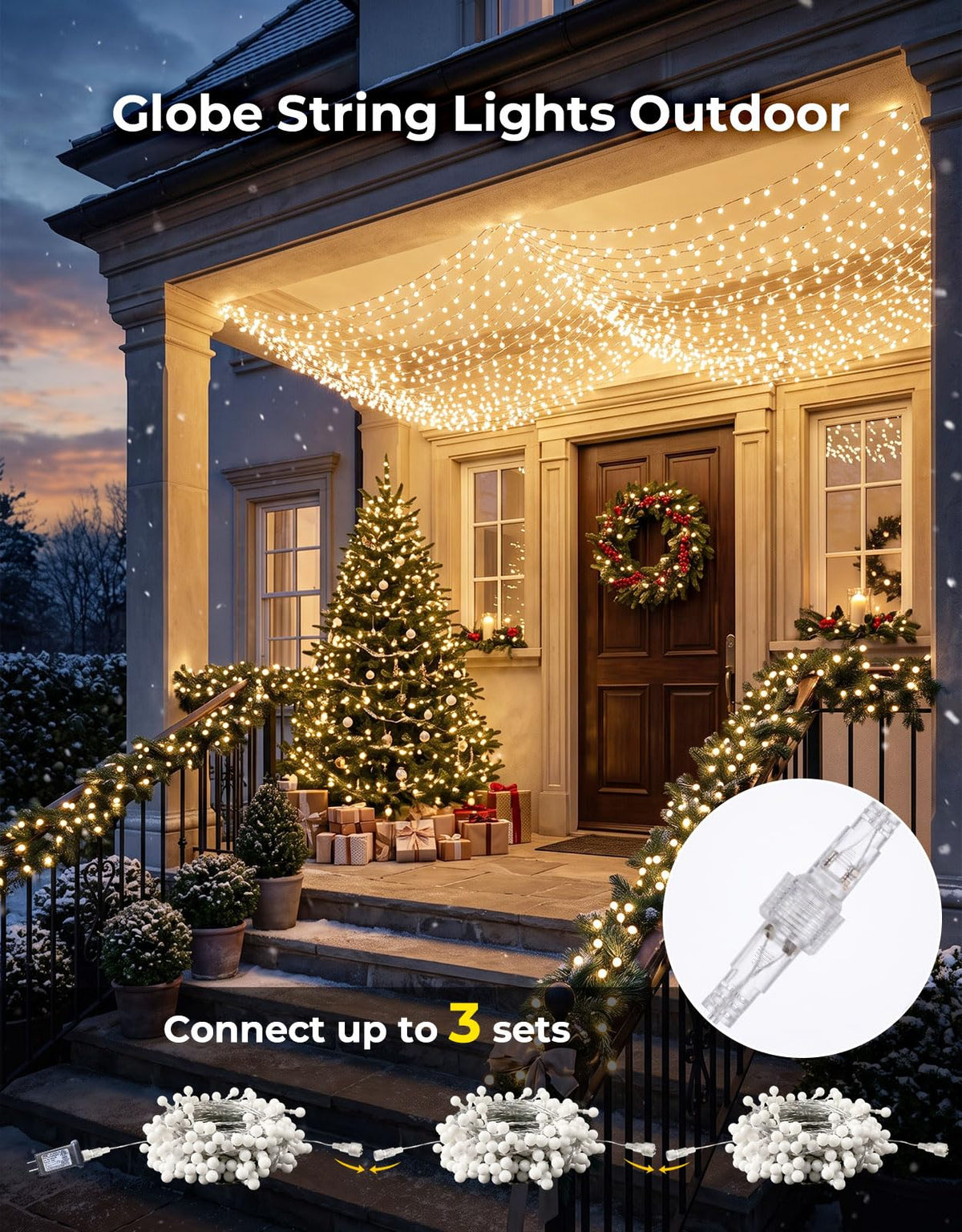 LitHome 66FT Globe String Lights for Indoor Bedroom Connectable, Warm White