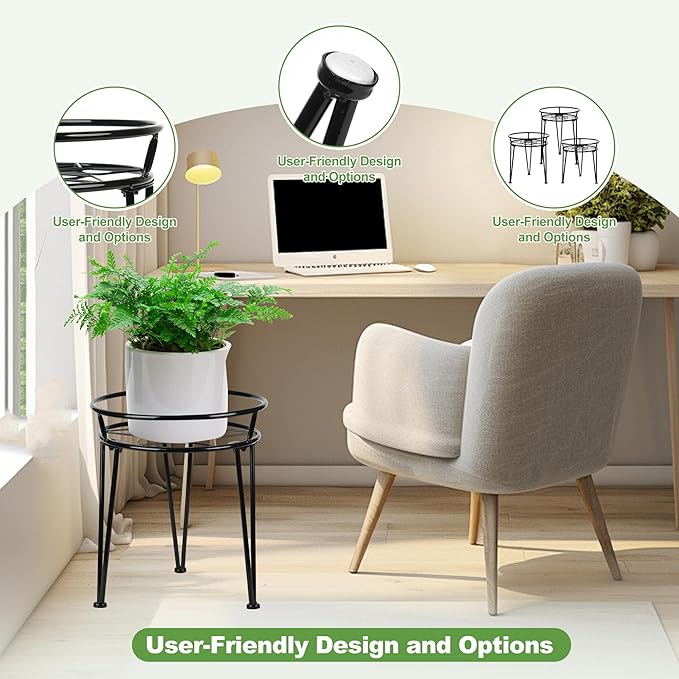 Jvtoo Metal Plant Stand, Plant Stand Indoor Outdoor, Metal Rustproof Flowers, Urban and Rustic Outdoor Plants Stands, Flower Pot Stand Suitable for Living Room, Balcony, Garden (3PCS,Black)