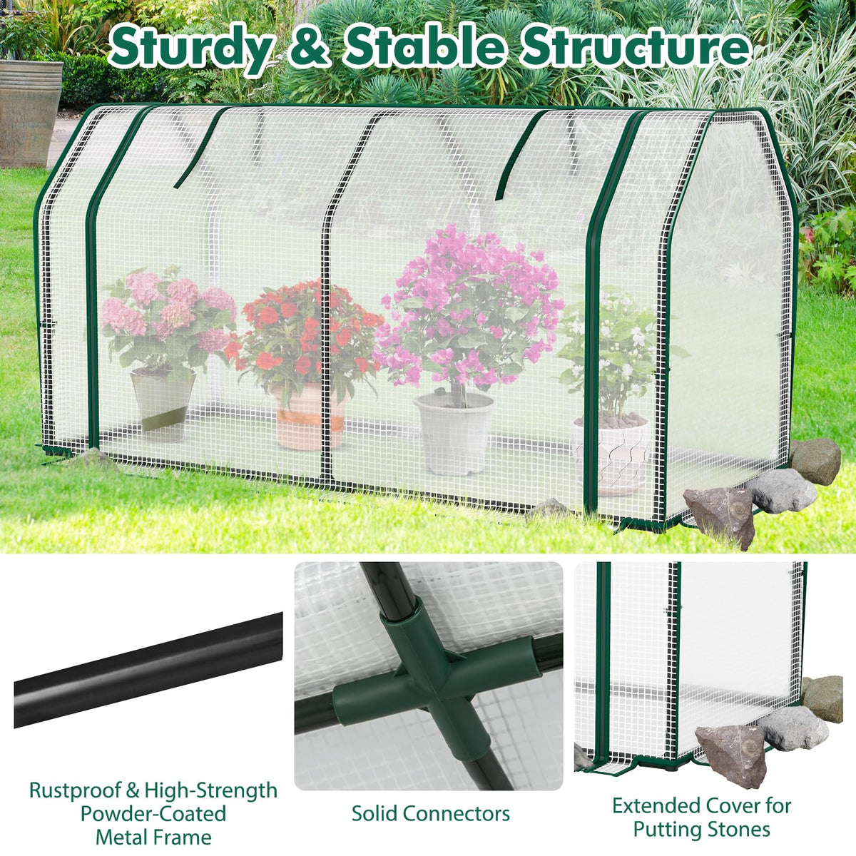 Happygrill Portable Mini Greenhouse with Roll-up Zipper Door & PE Cover