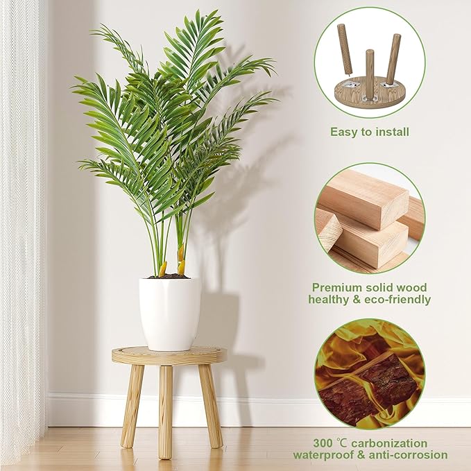 Vecxoty 5-Pack Wood Plant Stands Indoor, Single Plant Stand for 6-12 Inch Pots, Mid-Century Modern Plant Stool, Tall Plant Stand for Large Plants for Living Room, Balcony, Office (Light Brown)