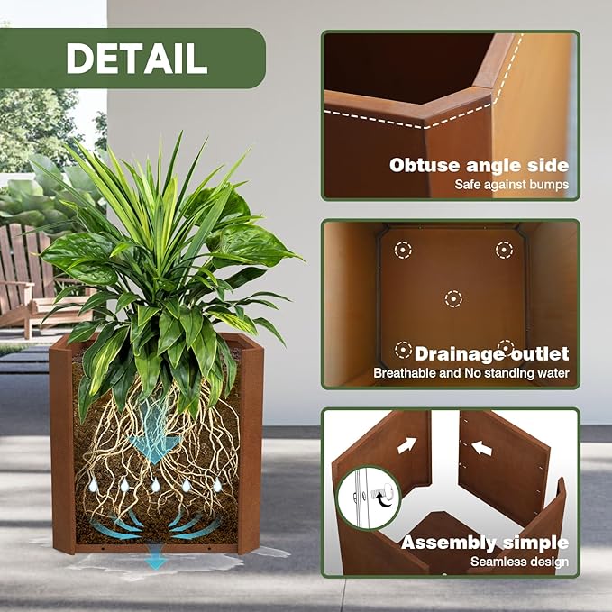GJWCVL Corten Steel Planter Box-24"x24"x24"-Large Square Planter Matel -Outdoor Indoor- Heavy Duty Rustic Tall Planter Flower Pot Commercial Residential for Patio Porch Deck Home Backyard