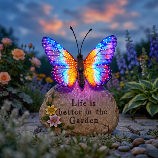 XMHBCSM Solar LED Butterfly Garden Statue with Sparkling Light-Up Wings - Outdoor Yard Patio Decor Figurine, for Women Mom Grandma (Orange)