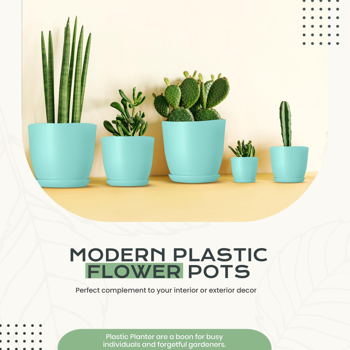 Plant Pots Indoor with Drainage, 10 Pack Multi-Size Planters Set, Aqua