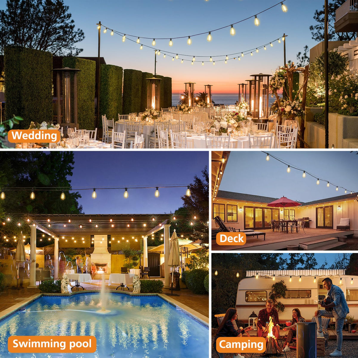 Brightever 150FT Outdoor Lights with Remote, 2700K/4000K/5000K Selectable LED String Lights for Outside with 75+2 ST38 Shatterproof Edison Bulbs, 3 Modes Dimmable Waterproof Hanging Lights for Patio
