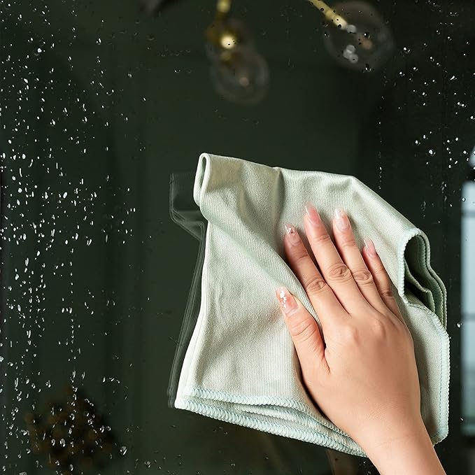 6 Pack Microfiber Glass Cleaning Cloth, 16 Inch X 16 Inch, Lint Free Quickly Clean Window, Glasses, Windshields, Mirrors, and Stainless Steel, Green