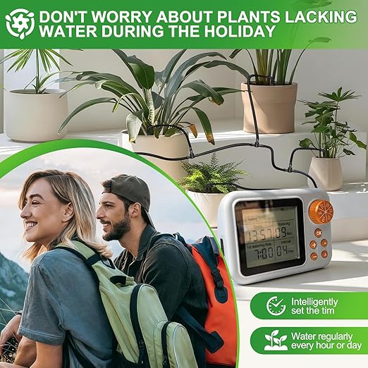 （2 Sets） Indoor Plant Automatic drip Irrigation kit Suitable for Automatic Watering System of 15 Potted Plants, programmable Water Timer, Intelligent Humidity Detection (2 Sets)