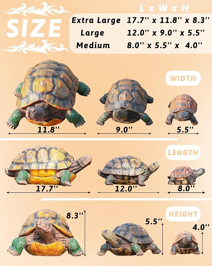 Sdeetesamjun Tortoise Turtle Statue,Resin Garden Sculpture Indoor/Outdoor Yard Lawn Ornament,Home Decor (Large)