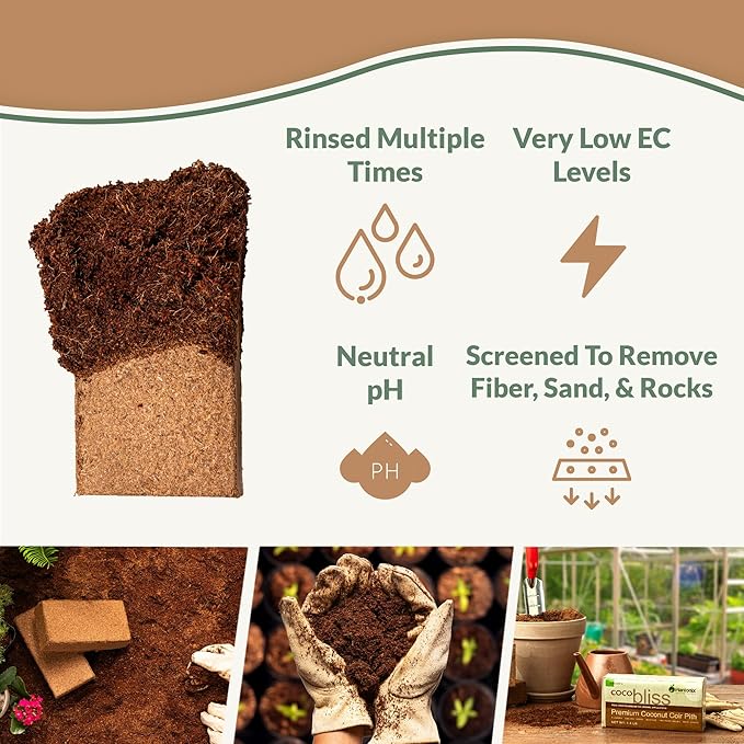 Coco Coir 650gm Bricks + Worm Castings + Mycorrhizal Inoculant + Neem Meal Fertilizer + Organic Biochar for Plants - All Natural Soil Amendments for Plants - Organic Coco Coir for Plants & Gardening