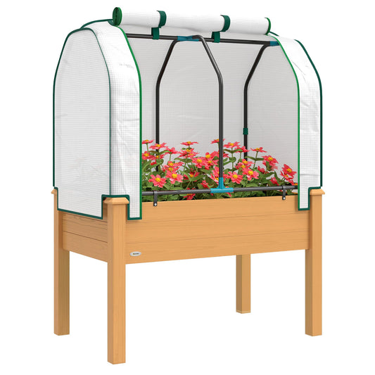 Outsunny Raised Garden Bed with PE Greenhouse Cover 35x22x47 inch Sand