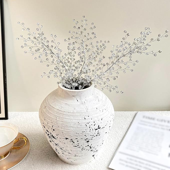 White Crystal Picks Sparkling Glitter Berry Stem Ornaments Festive Christmas Tree Crystal Decorations Vase Fillers Holiday & Wedding Party Decor(K112-silver,1pcs)