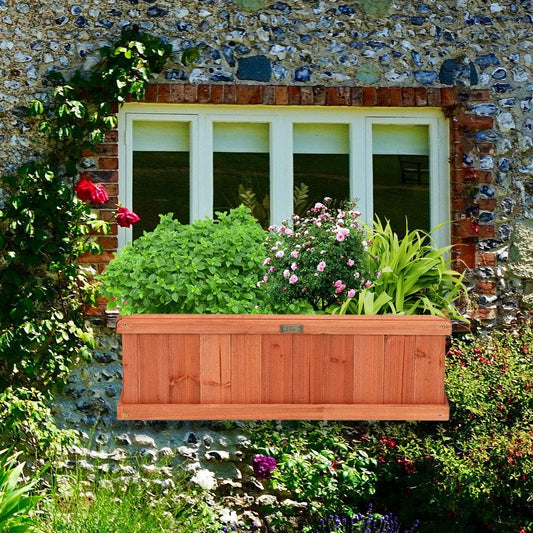 GIANTEX Raised Garden Bed Set of 2, Wooden Planter Window Mounted Plant Box for Flower Vegetable Herbs, Indoor & Outdoor Wood Planting Box for Yard Garden Patio Balcony, 28"x10"x10"